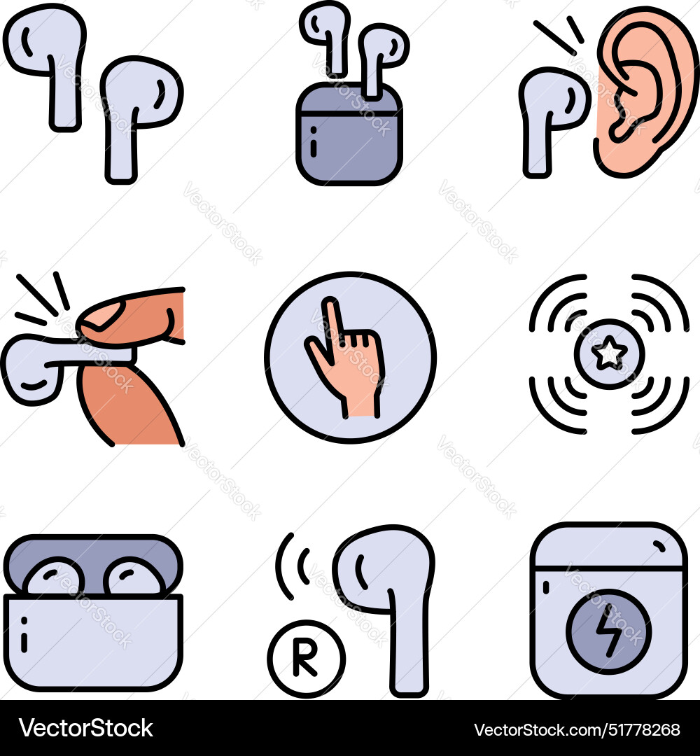Wireless earbud color icons set simple Wireless earbud color icons set simple vector image