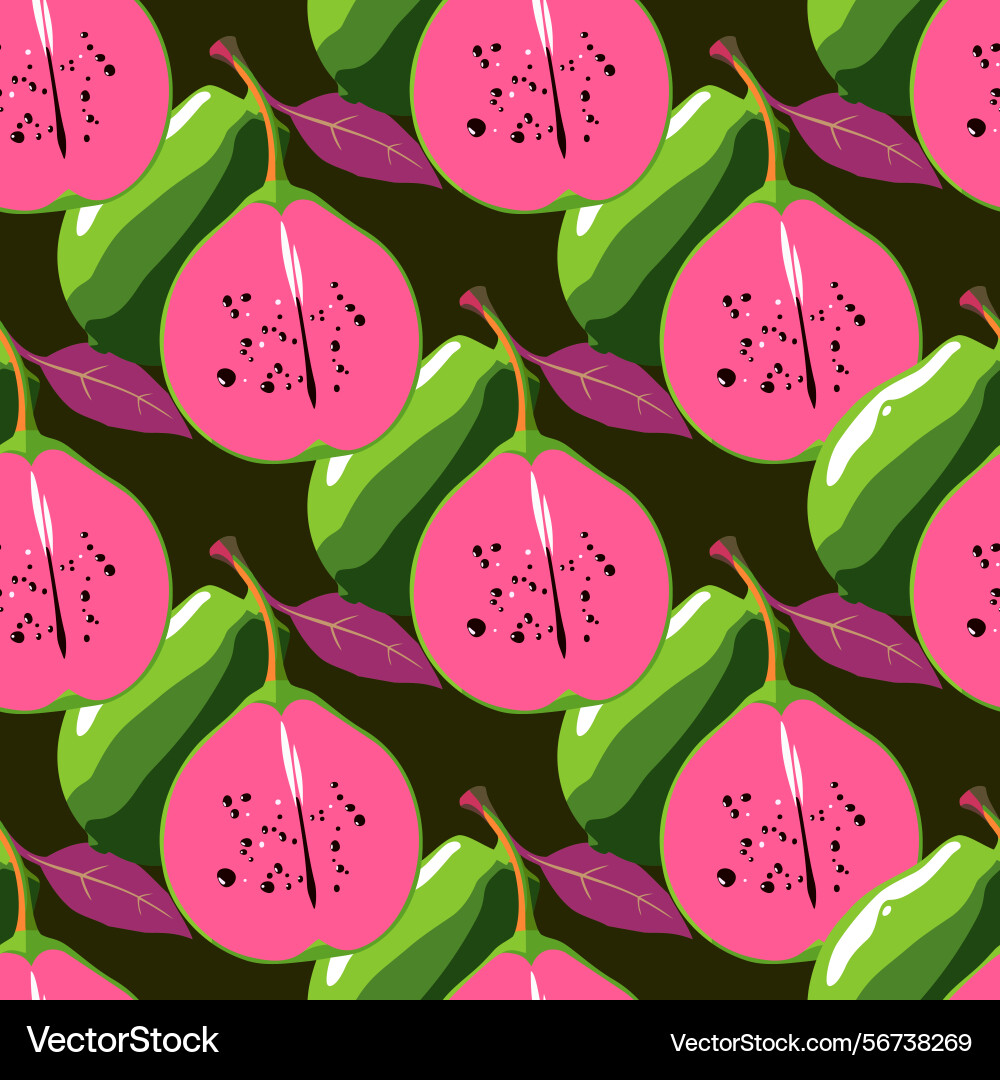 Bright seamless pattern with guava plants on dark Vector Image