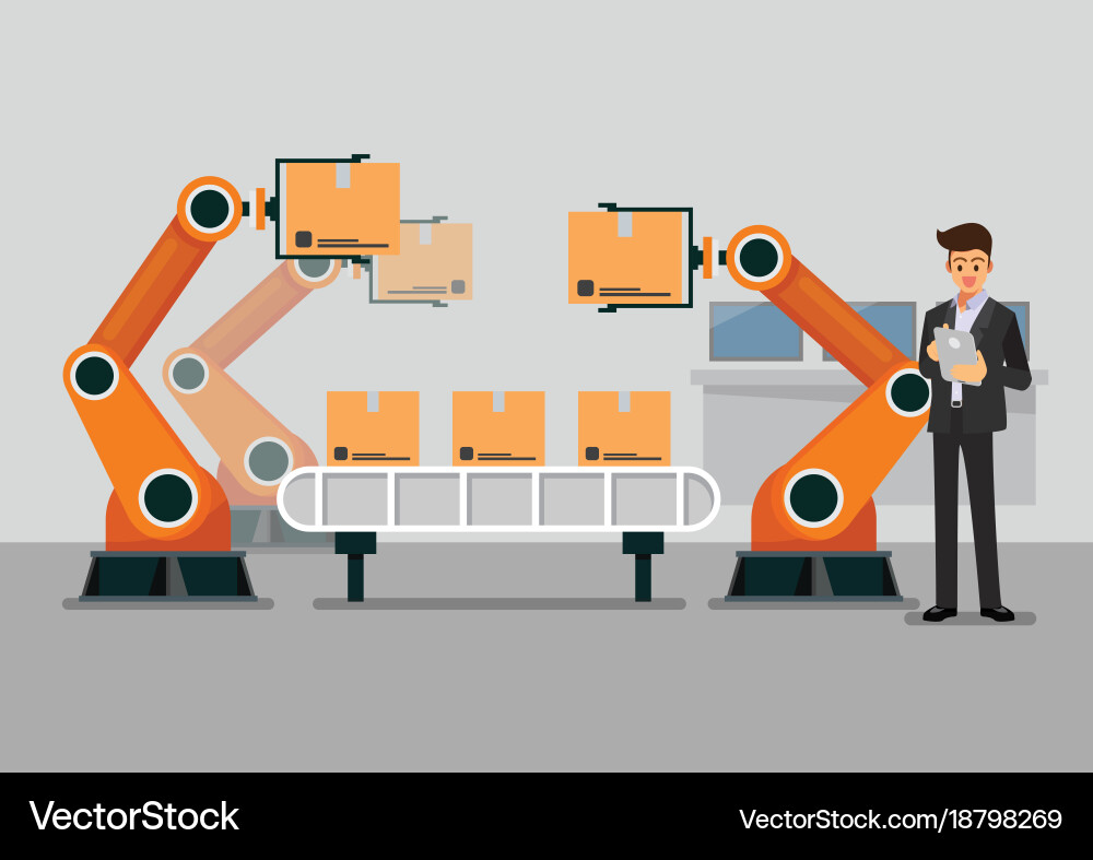 Businessman using tablet to control automation Vector Image