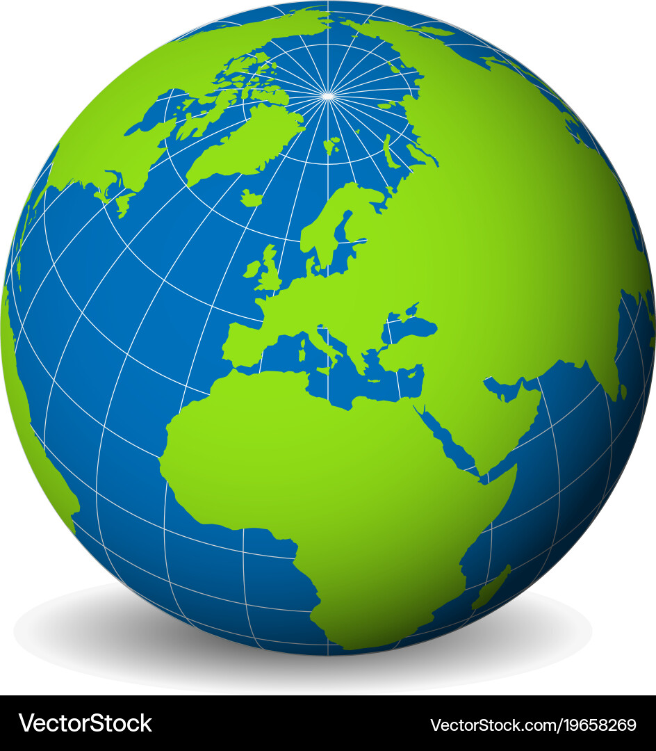 Earth globe with green world map and blue seas Vector Image