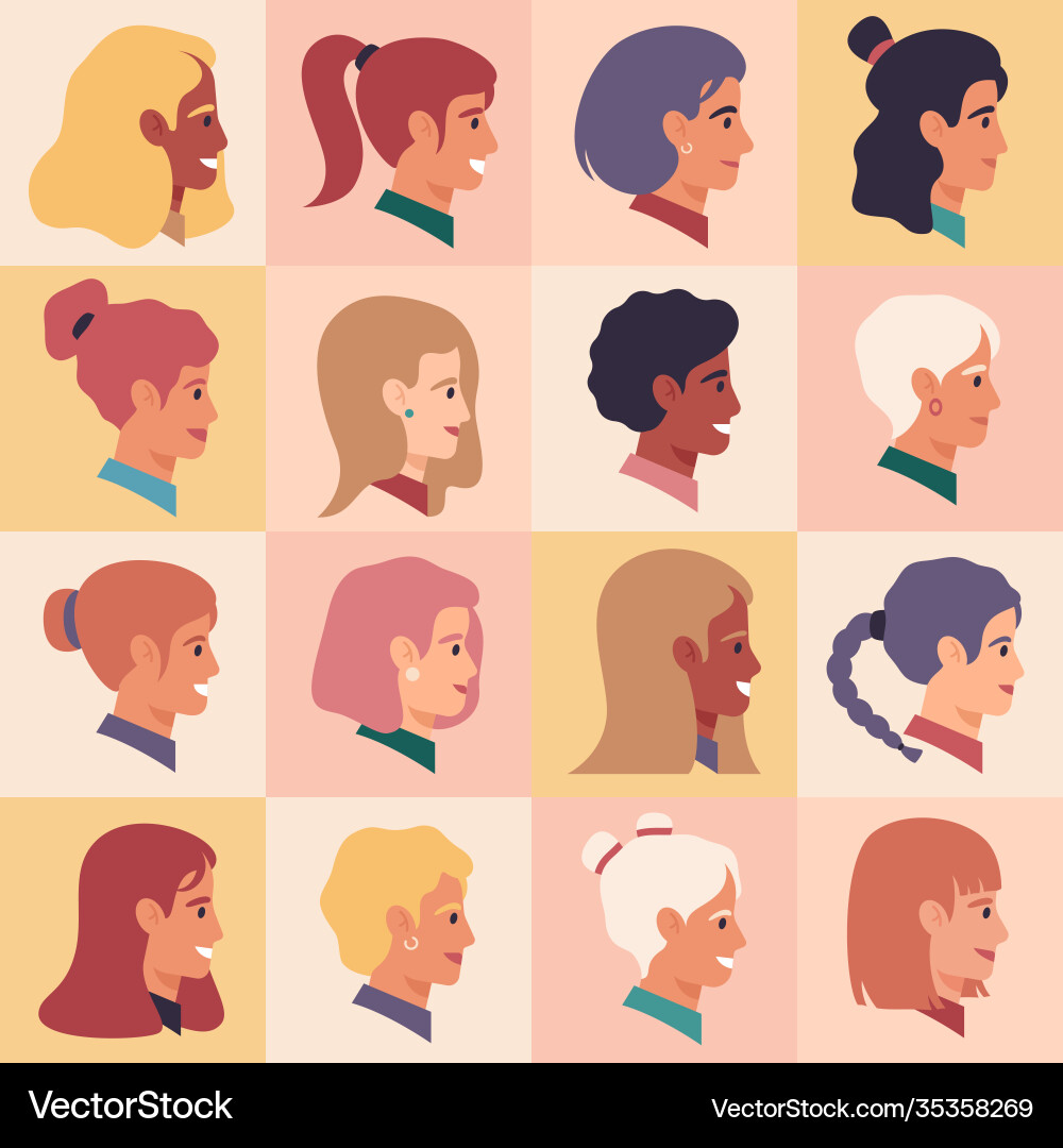 Female profile faces women portraits various Female profile faces women portraits various vector image