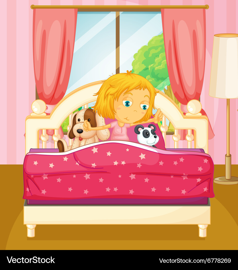 Girl in bed getting up vector image