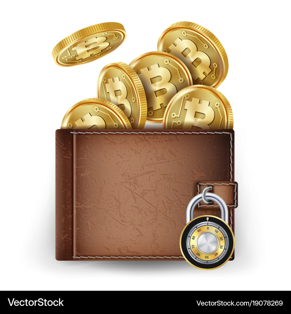 Realistic bitcoin wallet locked – Royalty-Free Vector | VectorStock