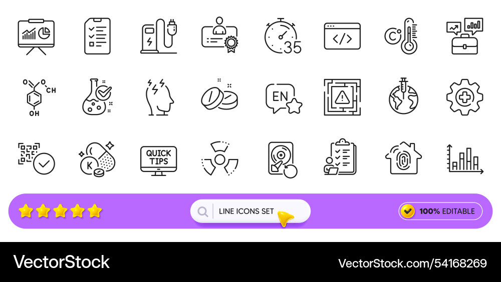 Seo script chemistry lab and qr code line icons Seo script chemistry lab and qr code line icons vector image