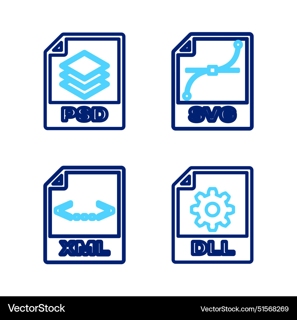 Set line dll file document xml svg and psd icon Set line dll file document xml svg and psd icon Vector Image