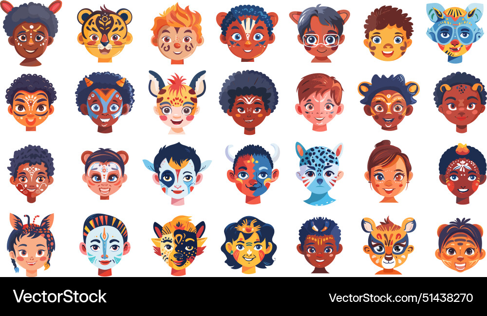 Children animal masks avatars cartoon set Children animal masks avatars cartoon set vector image