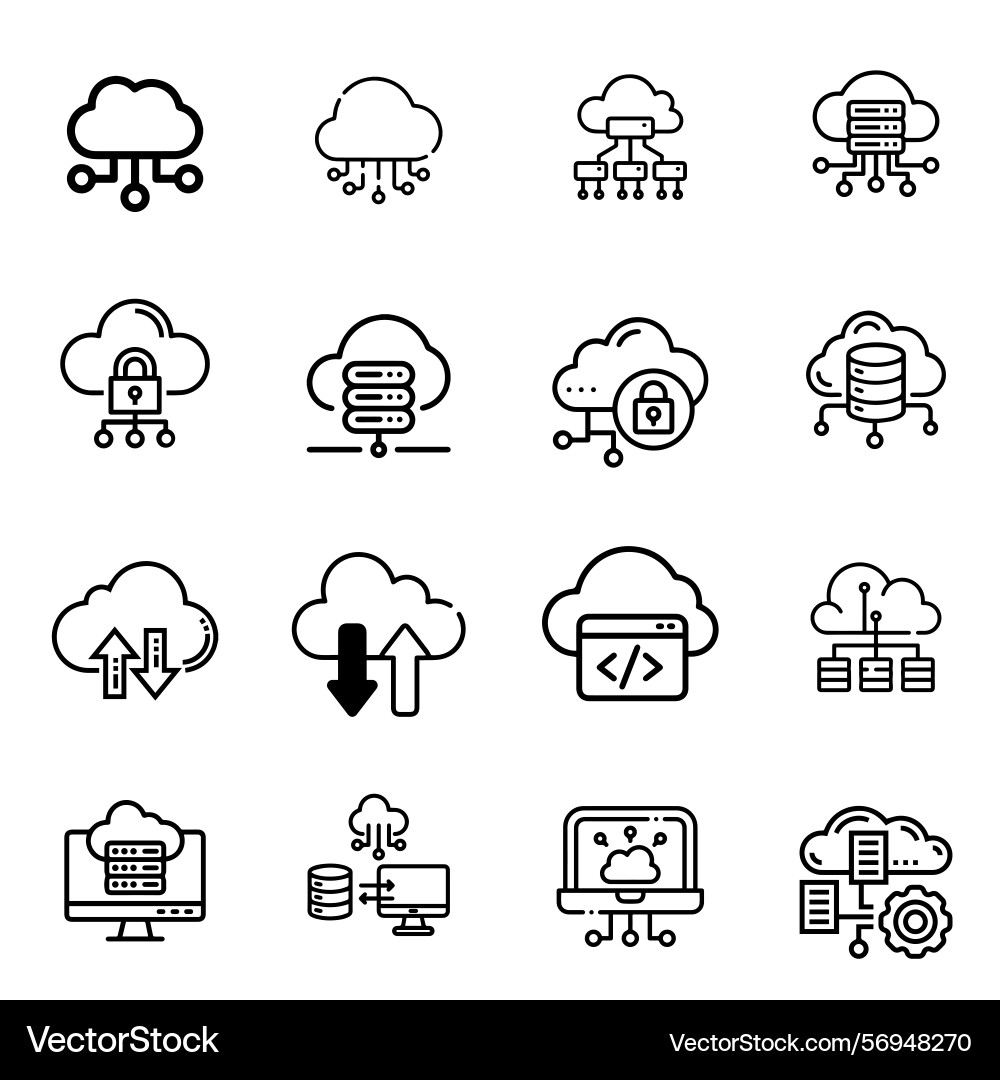 Cloud computing icons set technology and data st vector image