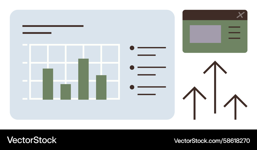 Data analysis with bar graph and growth arrows Vector Image