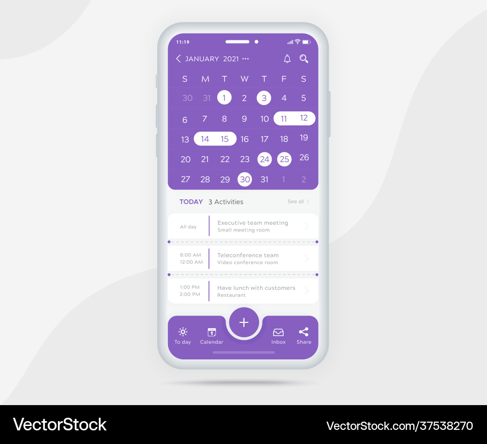 Mobile app calendar planner schedule agenda event Mobile app calendar planner schedule agenda event vector image