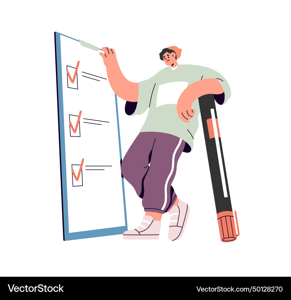 Ticking checkboxes in check list man marking Ticking checkboxes in check list man marking vector image