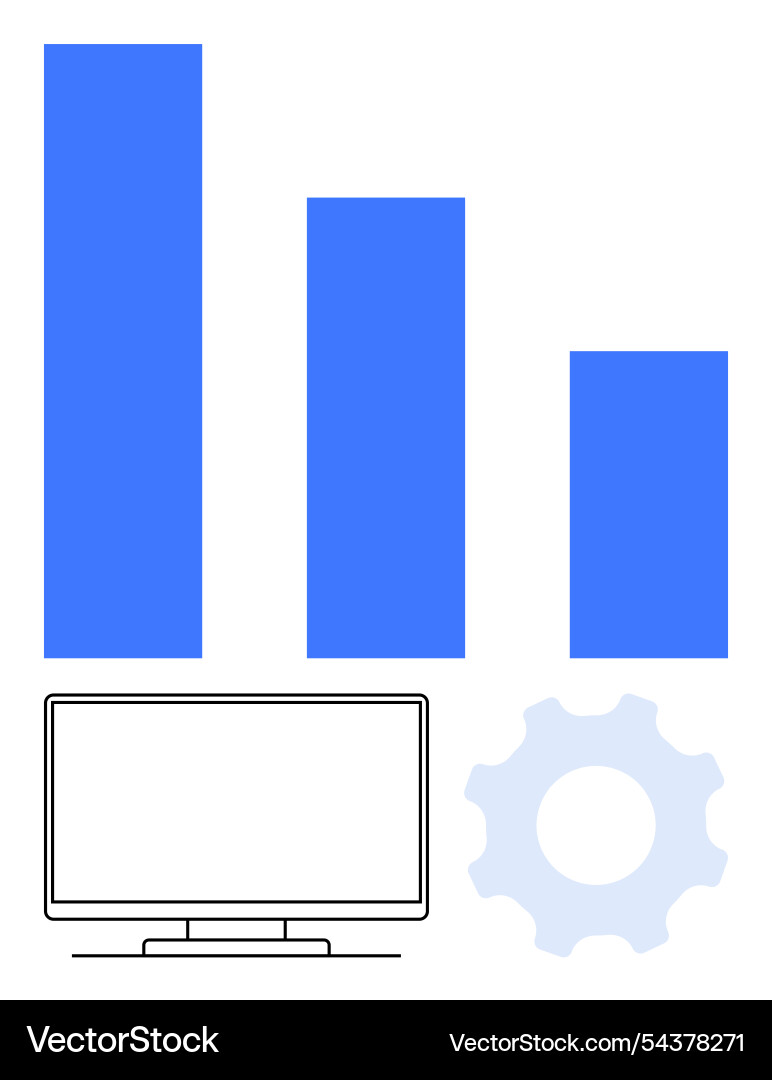 Bar graphs with monitor and cogwheel representing Bar graphs with monitor and cogwheel representing vector image