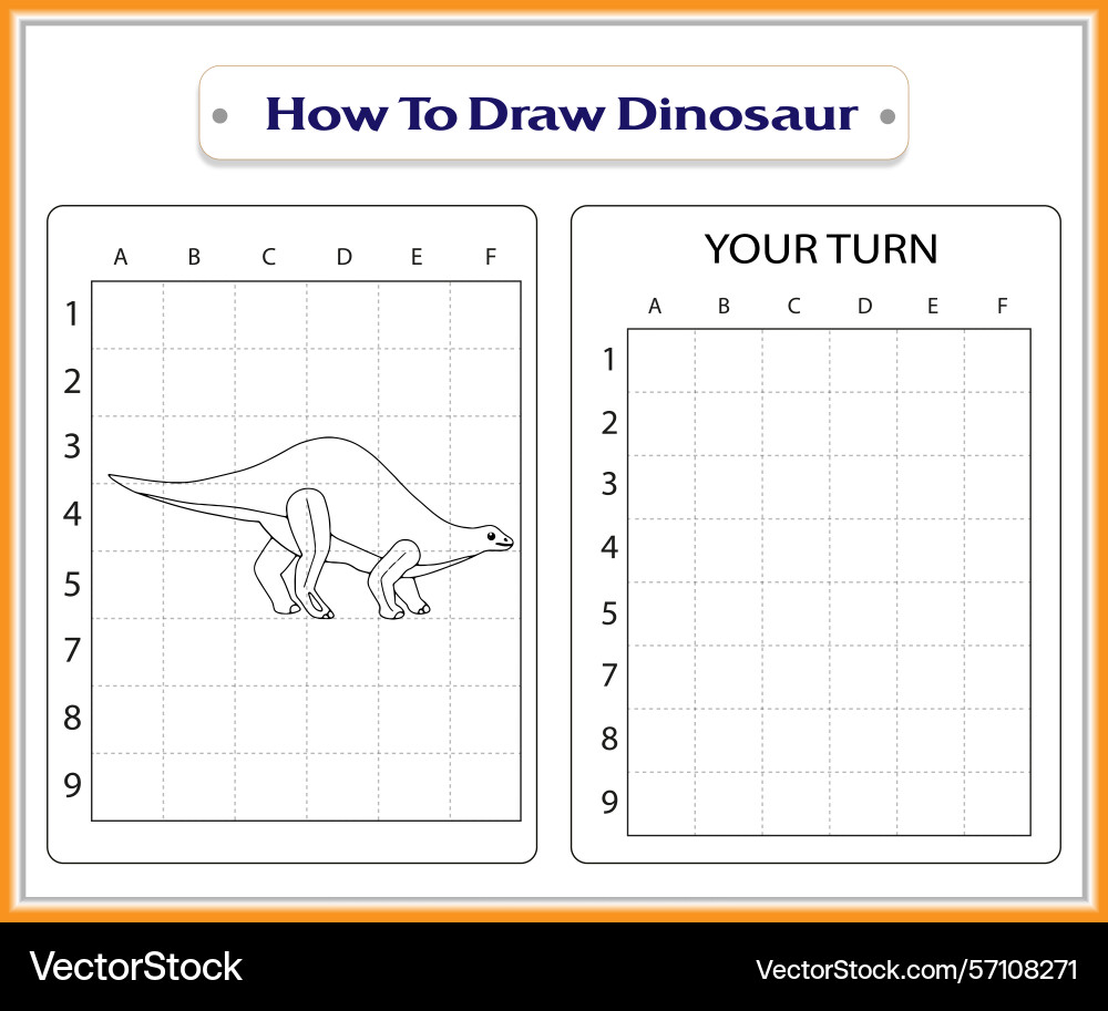 Dinosaur drawing tutorial with grid learn to draw Vector Image