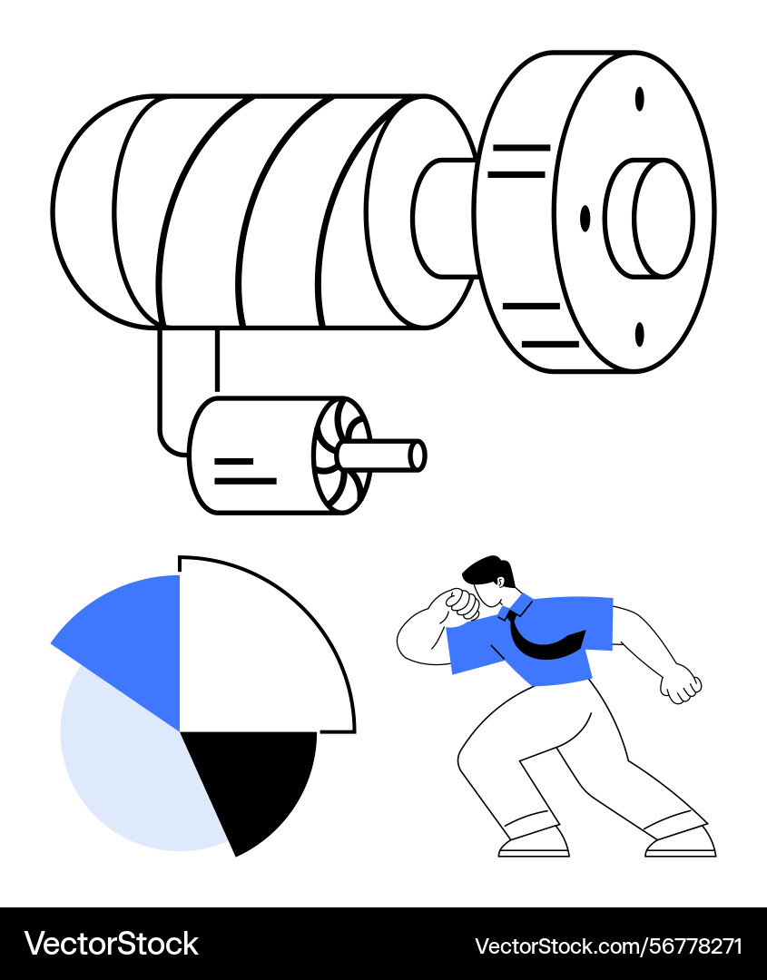Engineer analyzing motor mechanism with pie chart Engineer analyzing motor mechanism with pie chart vector image