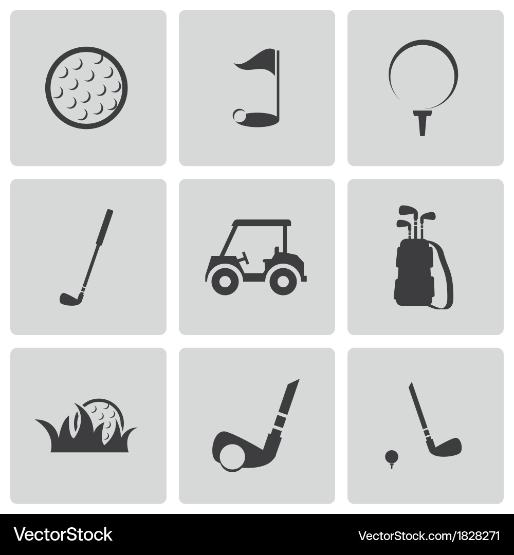 Golf Icon Set - Black and White vector image