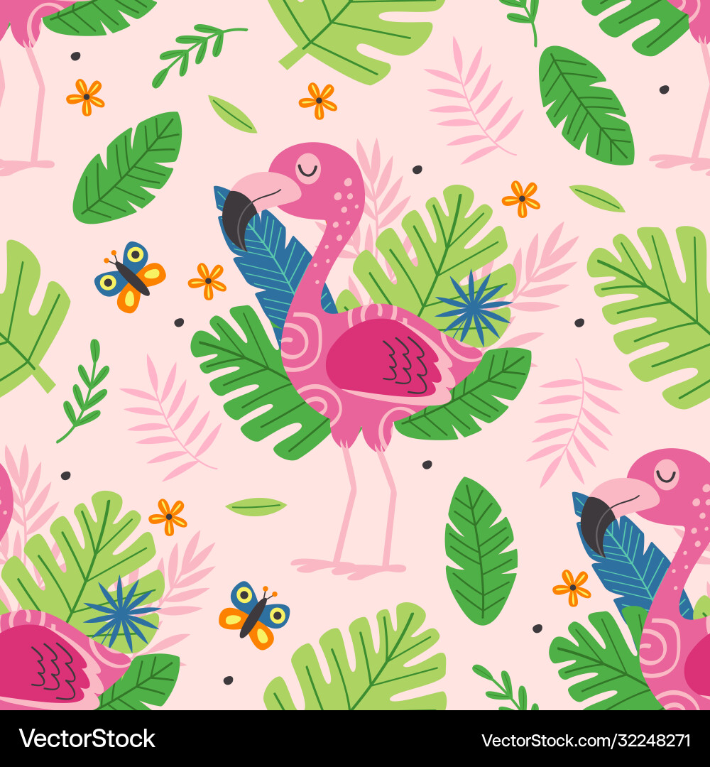 Seamless pattern with cute pink flamingo Seamless pattern with cute pink flamingo vector image