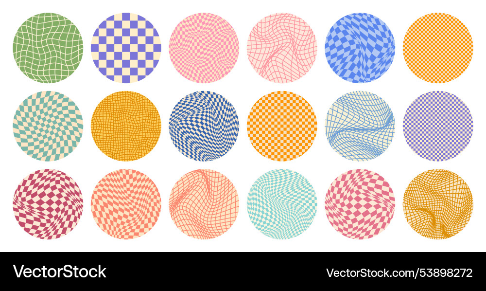 Groovy checkered pattern round colorful tiled Groovy checkered pattern round colorful tiled vector image