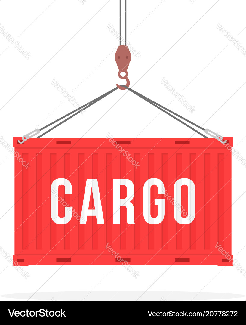 Red Container Lifted by Crane Vector Image