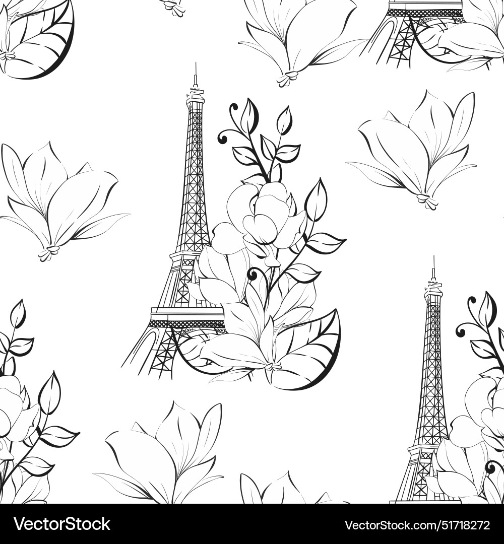 Seamless pattern of eiffel tower and flower Vector Image