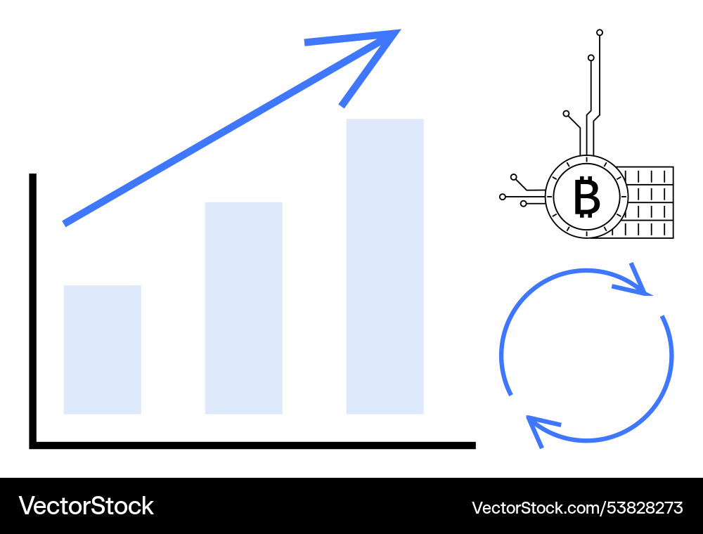 Growth chart with bitcoin symbol and circular Growth chart with bitcoin symbol and circular vector image