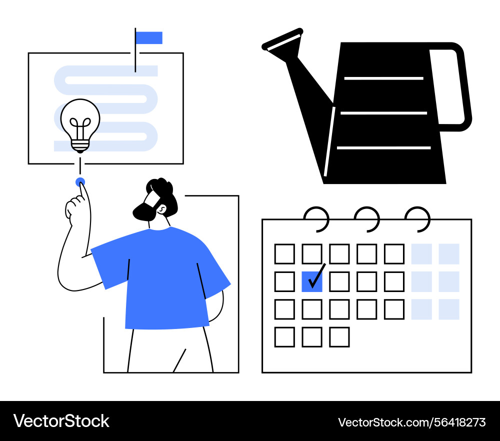 Man strategizing with project timeline creativity Man strategizing with project timeline creativity vector image