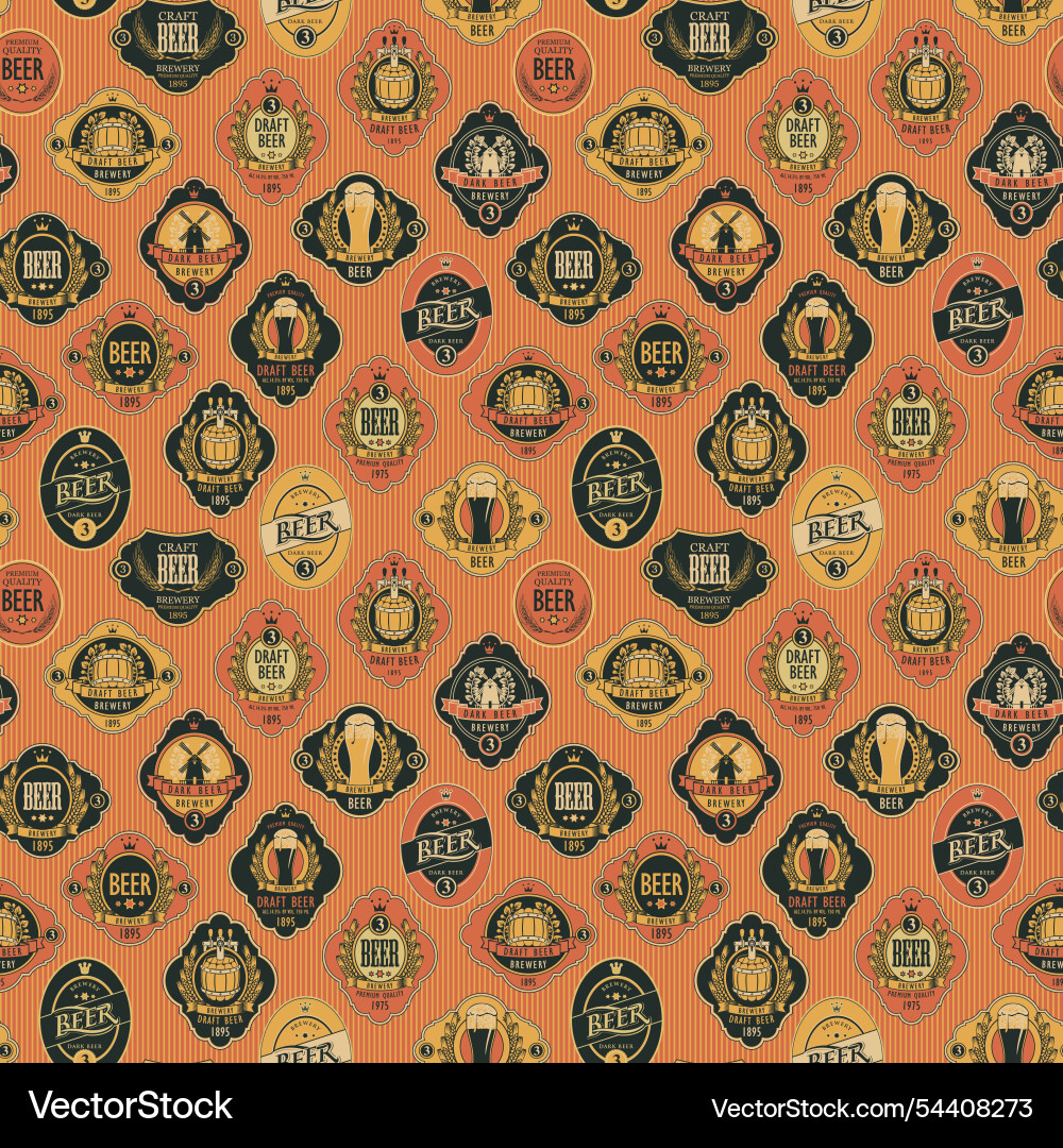 Seamless pattern with various beer labels Seamless pattern with various beer labels vector image