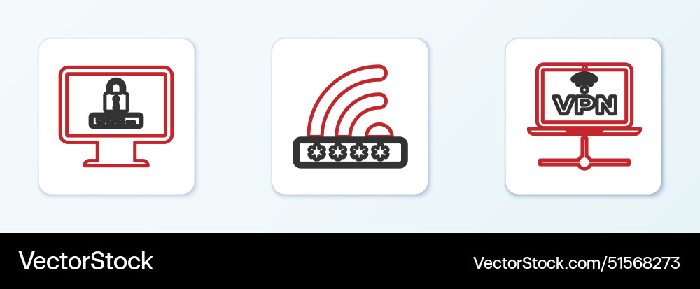 Set line vpn computer network monitor Set line vpn computer network monitor vector image