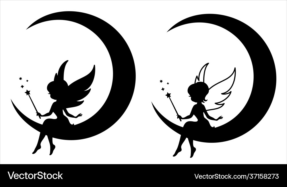 Silhouette a fairy with magic wand vector image