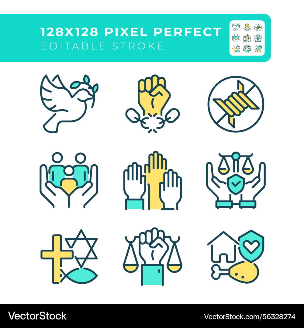 Basic human rights pixel perfect line color icons Basic human rights pixel perfect line color icons vector image