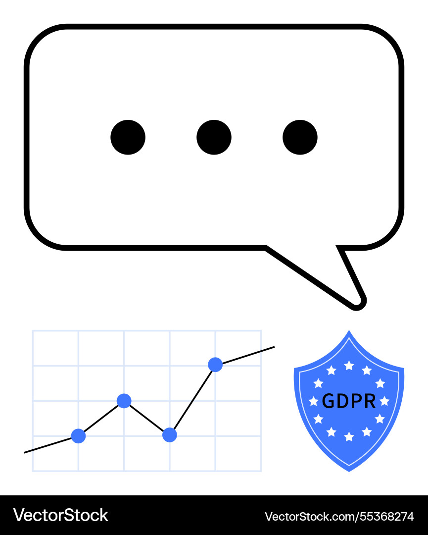 Chat bubble data graph and gdpr shield Chat bubble data graph and gdpr shield vector image