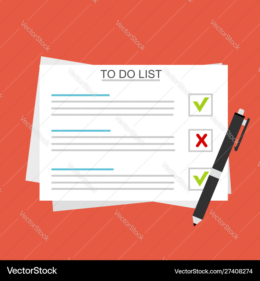 Checklist on to do list form with man signing Checklist on to do list form with man signing Vector Image