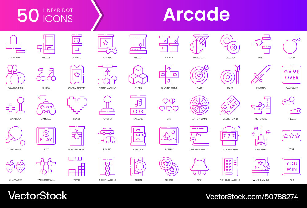 Set of arcade icons gradient style icon bundle Vector Image