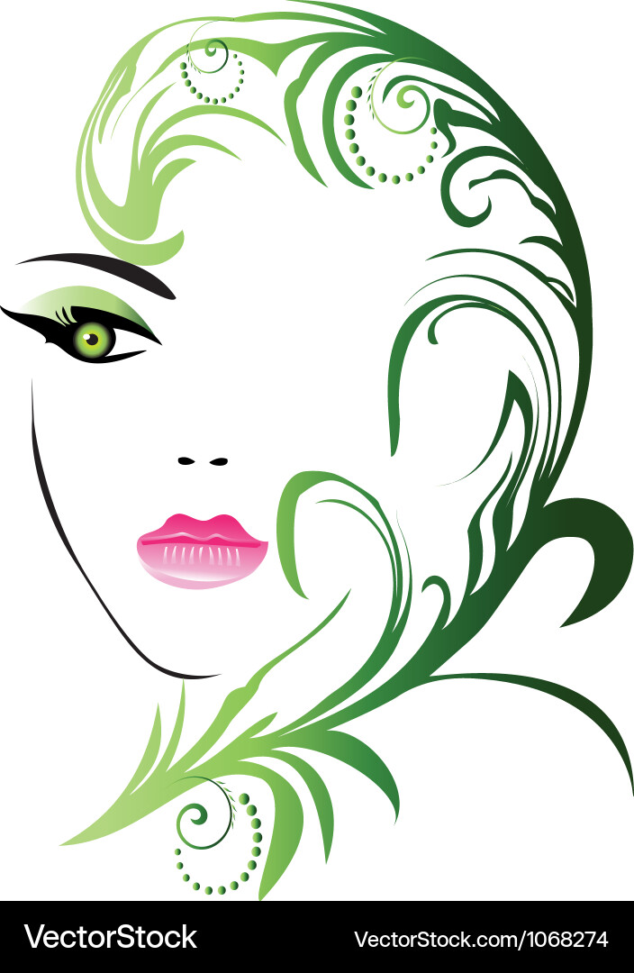 Swirls and Beauty: Floral Girl Portrait Vector Image