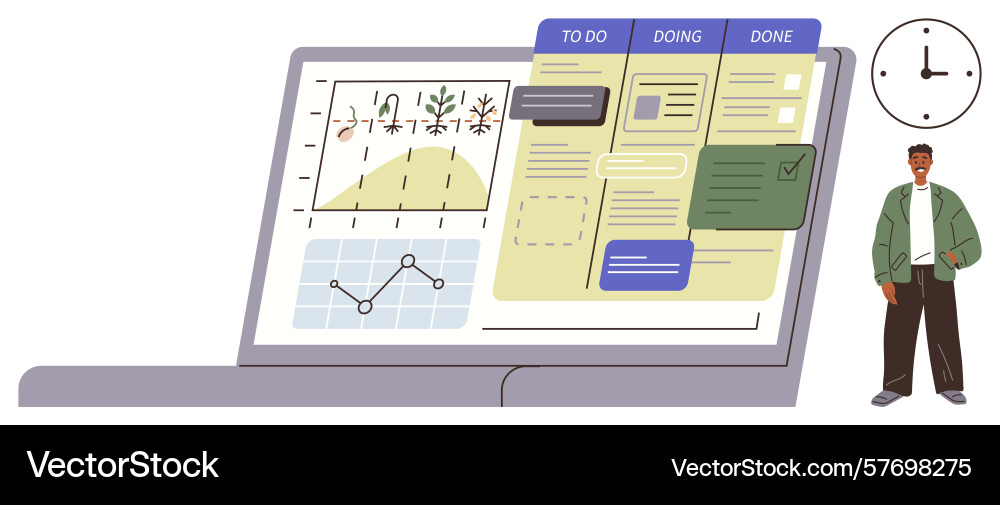 Digital task management with a kanban board vector image