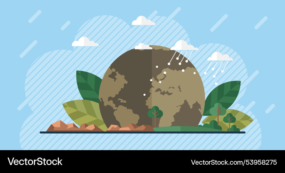 Earth with leaves under rain and sun in a flat Earth with leaves under rain and sun in a flat vector image