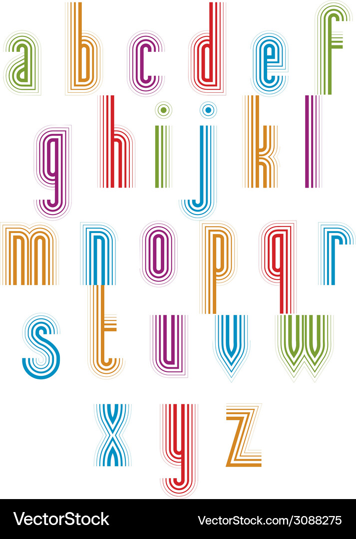 Outer echo typeset striped retro 70s style font Vector Image