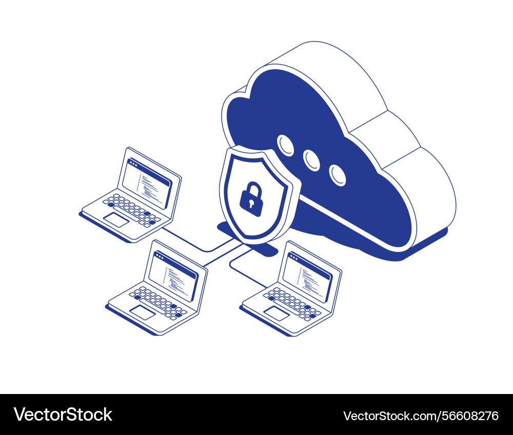 Cloud computing technology concept with laptops Cloud computing technology concept with laptops Vector Image