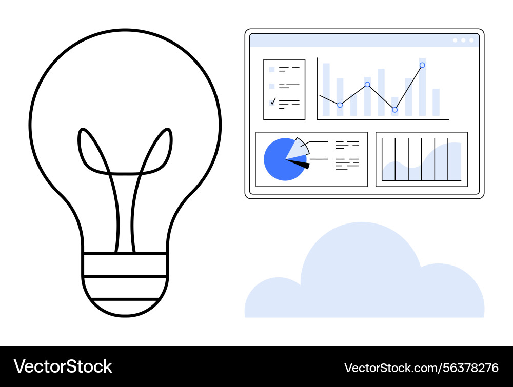 Data analytics dashboard and lightbulb Data analytics dashboard and lightbulb Vector Image