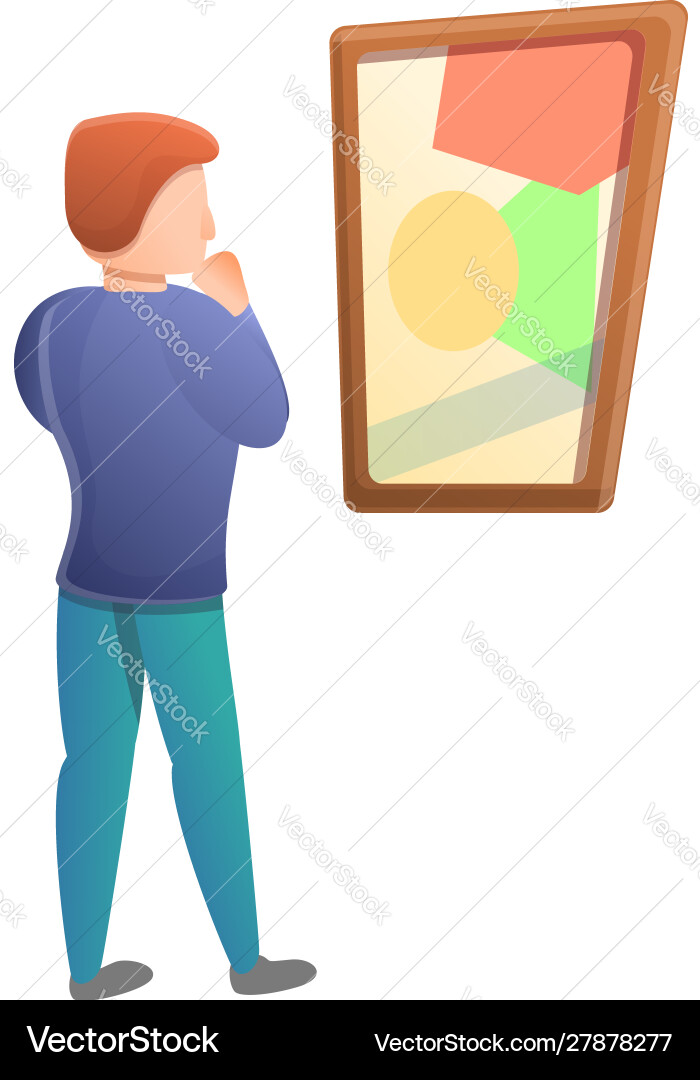 Man look at wall picture icon cartoon style Man look at wall picture icon cartoon style vector image
