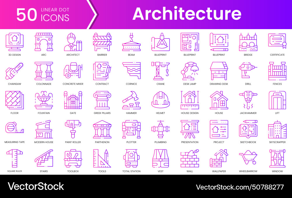 Set of architecture icons gradient style icon Set of architecture icons gradient style icon vector image