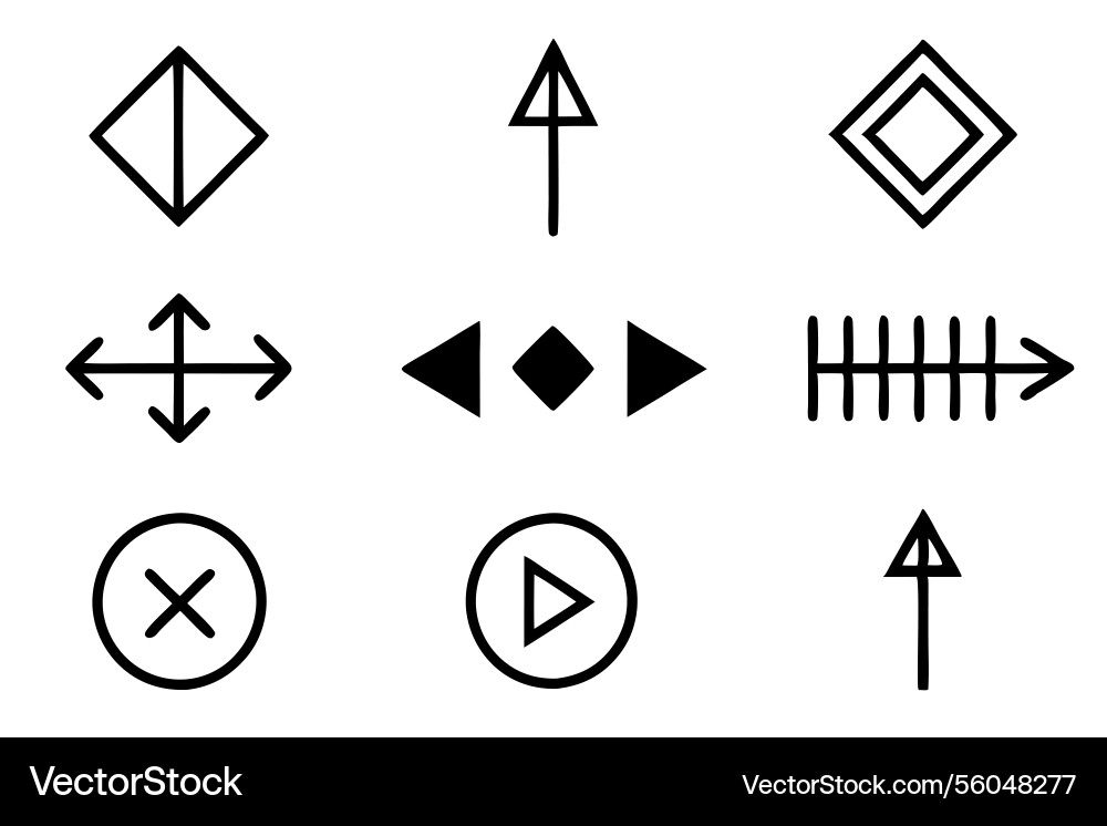 Set of simple black line art navigation icons Vector Image