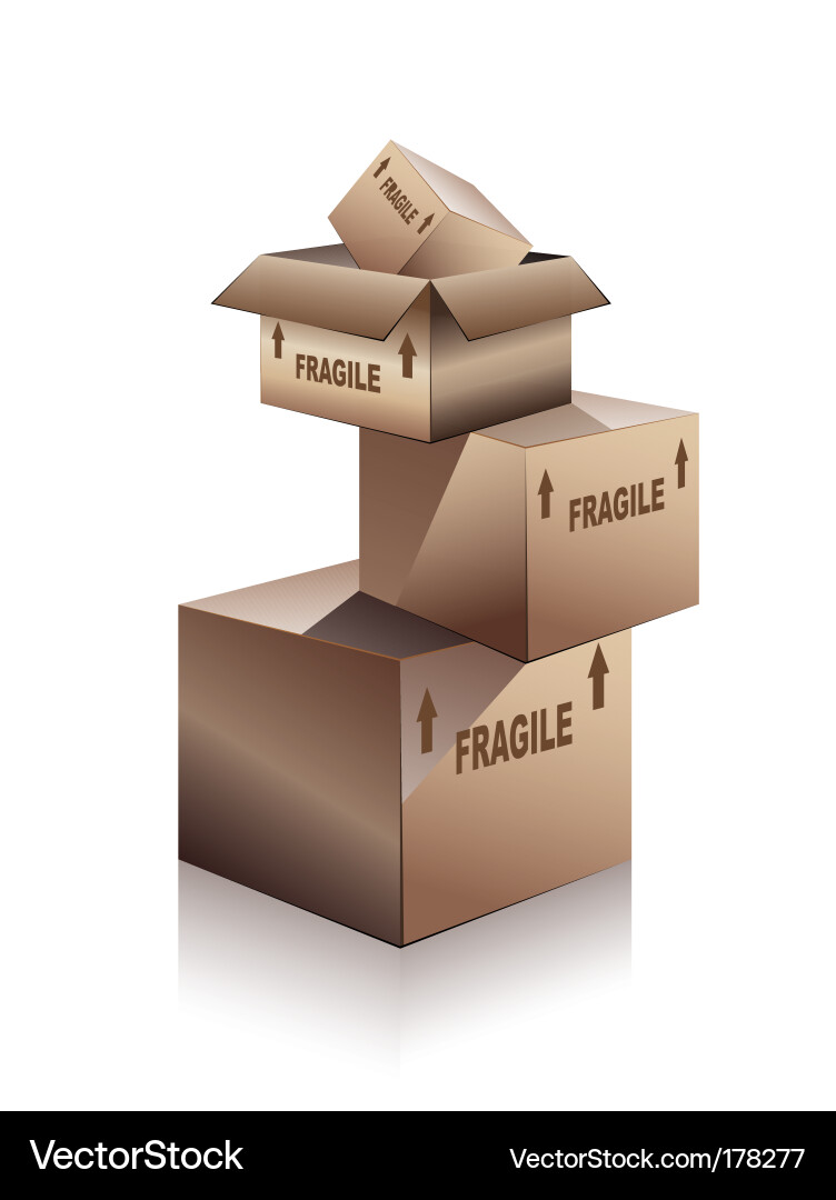 Versandkosten Boxen mit Fragile Label Vektorbild