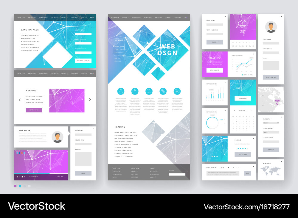 Website template design with interface elements Vector Image
