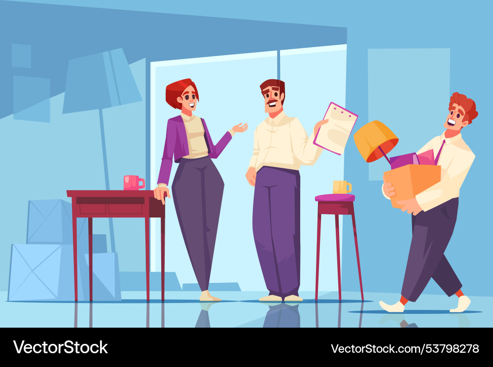 Animated characters in modern office setting Vector Image