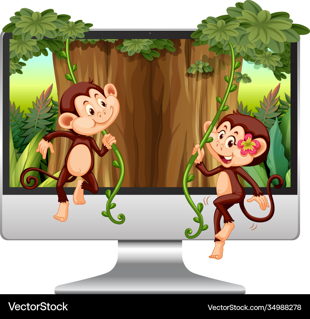 Jungle theme on computer background Jungle theme on computer background vector image