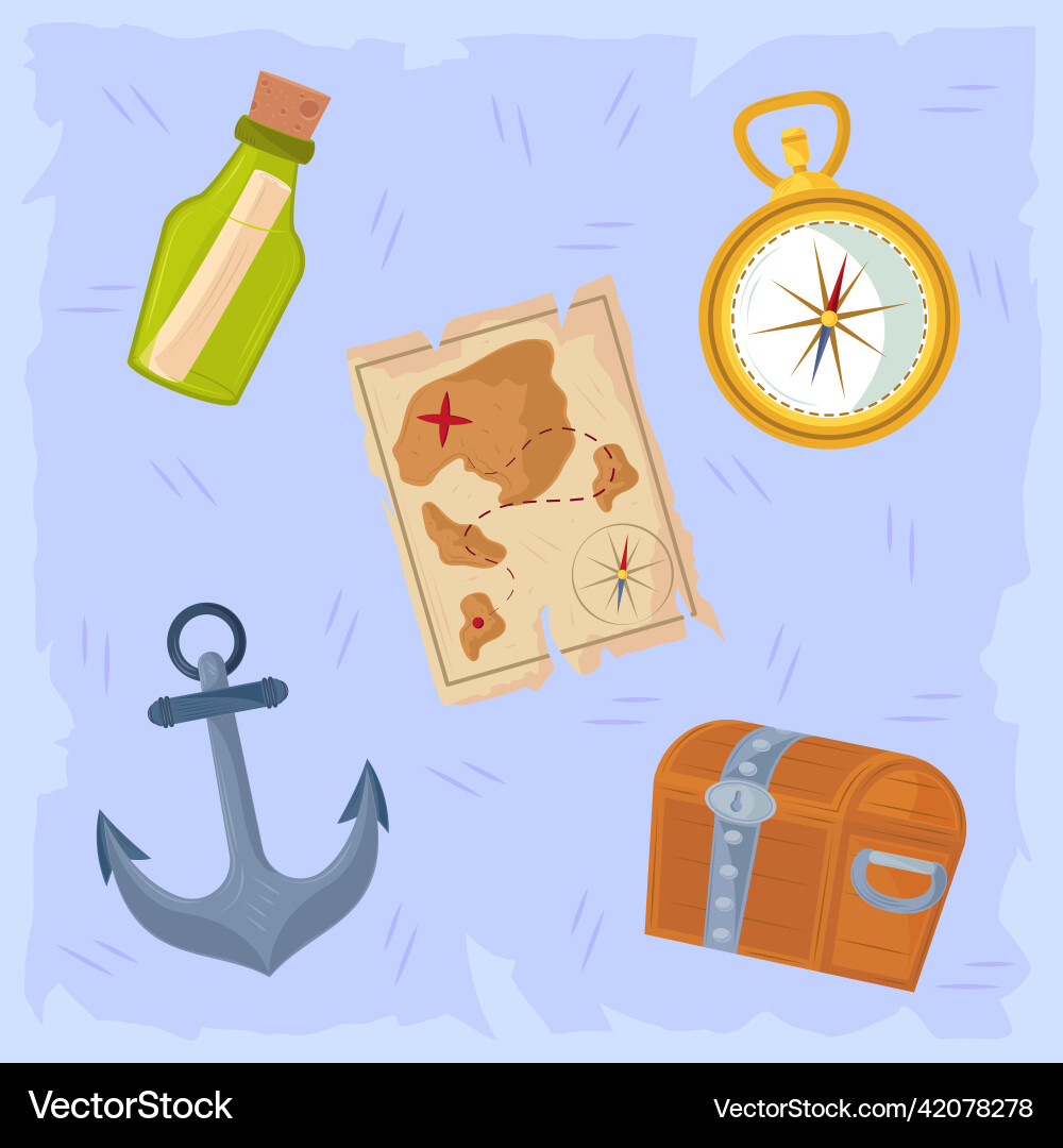 Pirate Treasure Icons Set Vektorbild