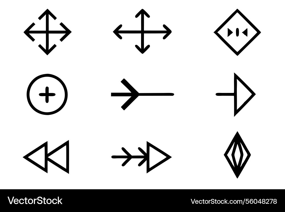 Set of simple black line art navigation icons Vector Image