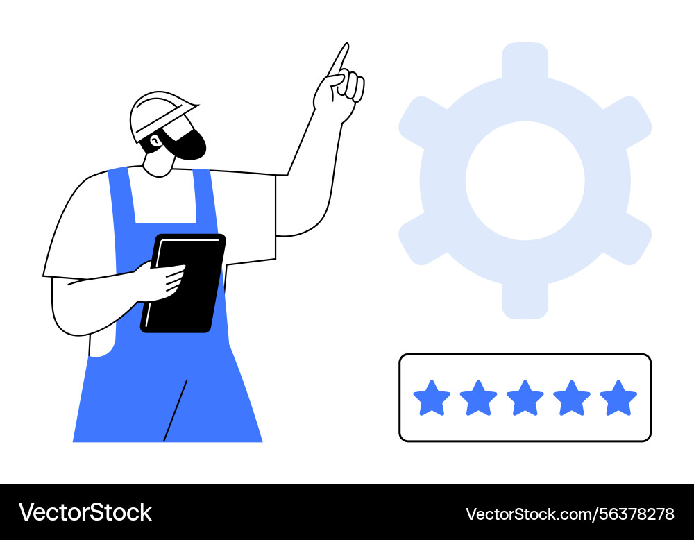 Worker with tablet explaining quality rating Worker with tablet explaining quality rating vector image