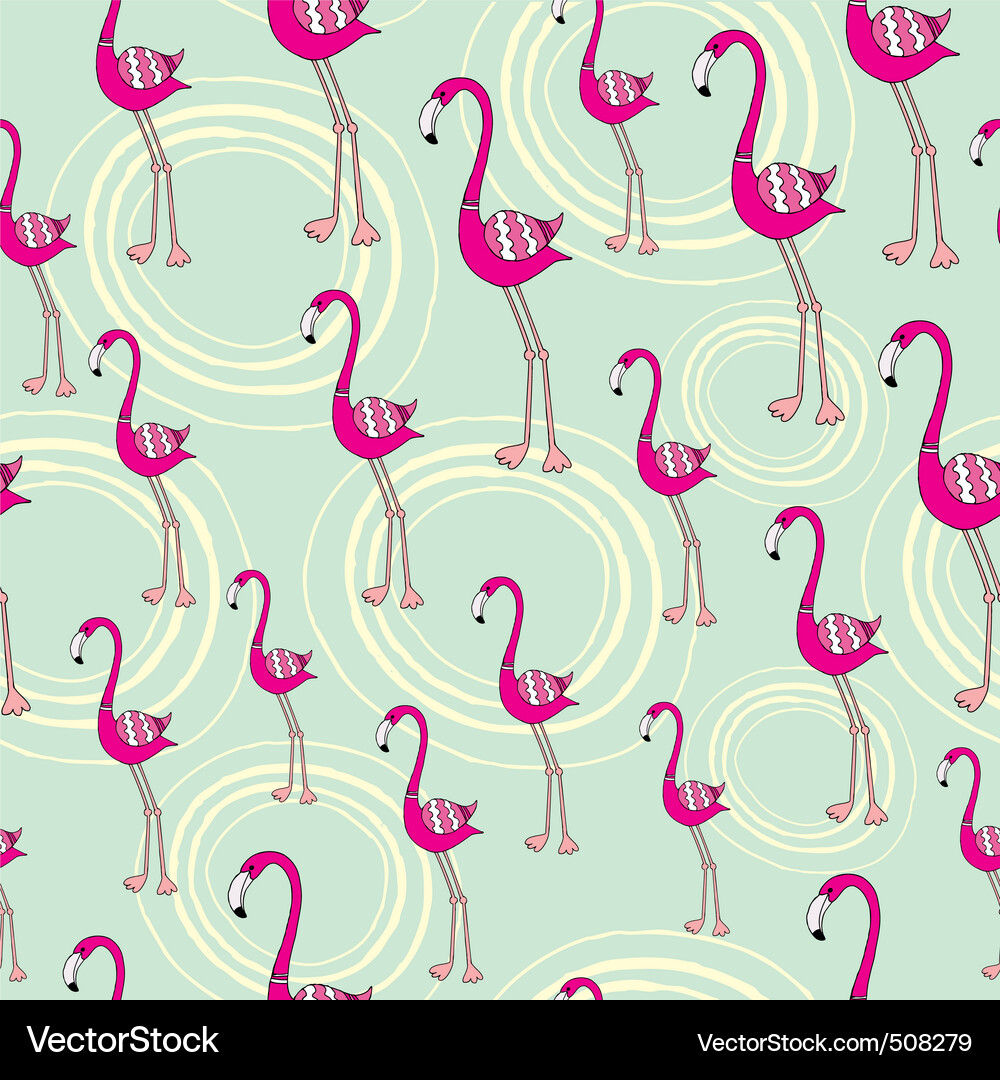 Flamingo Pattern - Retro Circles Vector Image