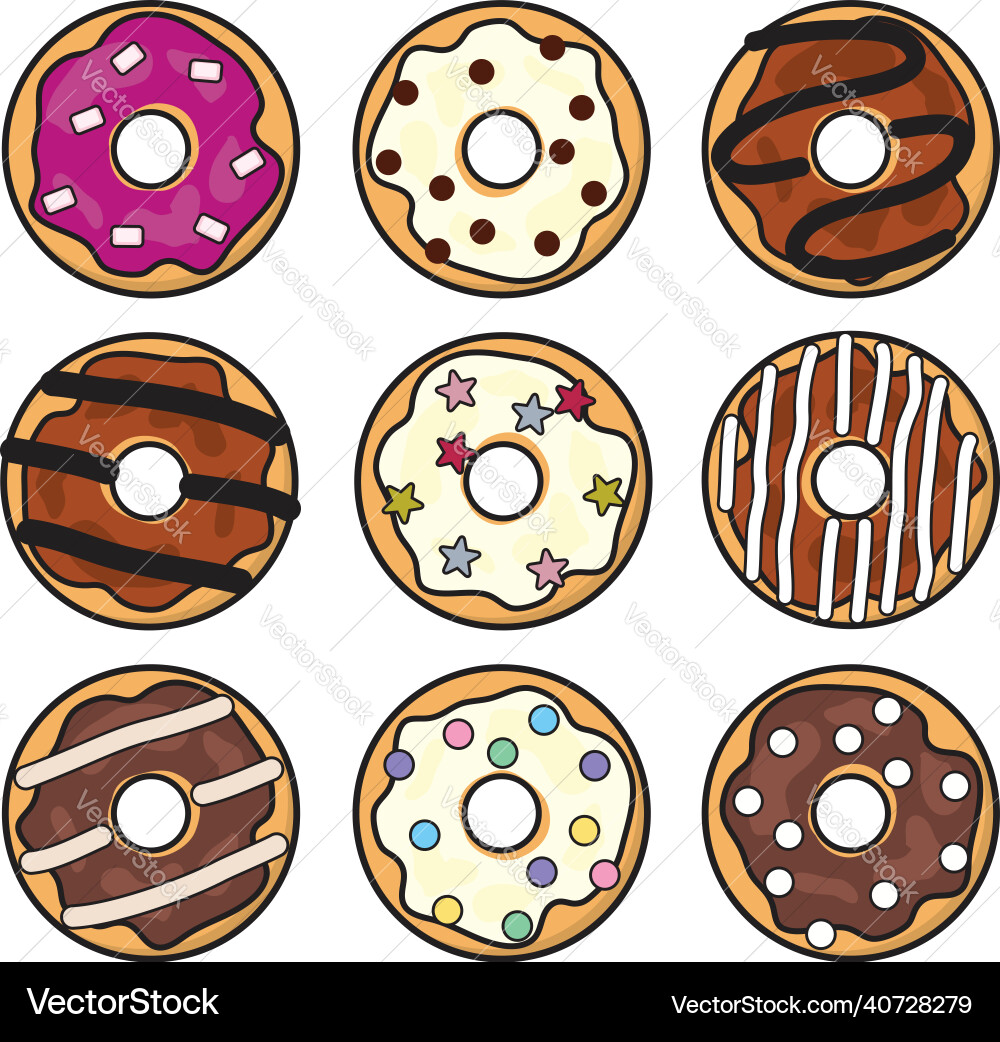 Flat style icons of glazed colorful donuts Vector Image