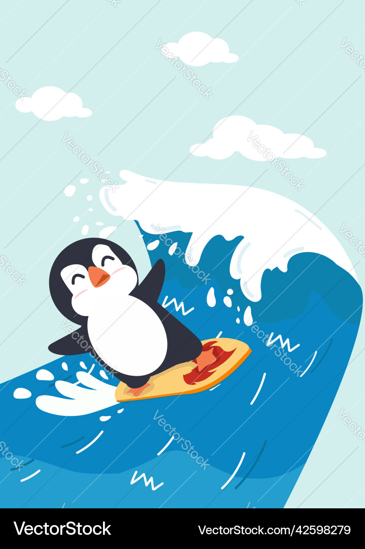 Glücklicher Pinguin Cartoon Surfen Glücklicher Pinguin Cartoon Surfen vektorbild